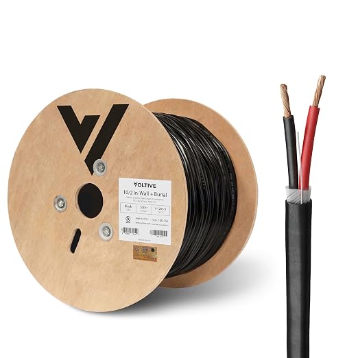 Voltive 10/2 Speaker Wire, in-Wall CL3 & Direct Burial, Black, 500ft - 10AWG, 2 Conductors, Stranded Oxygen-Free Copper, UL Listed - V-1205-5