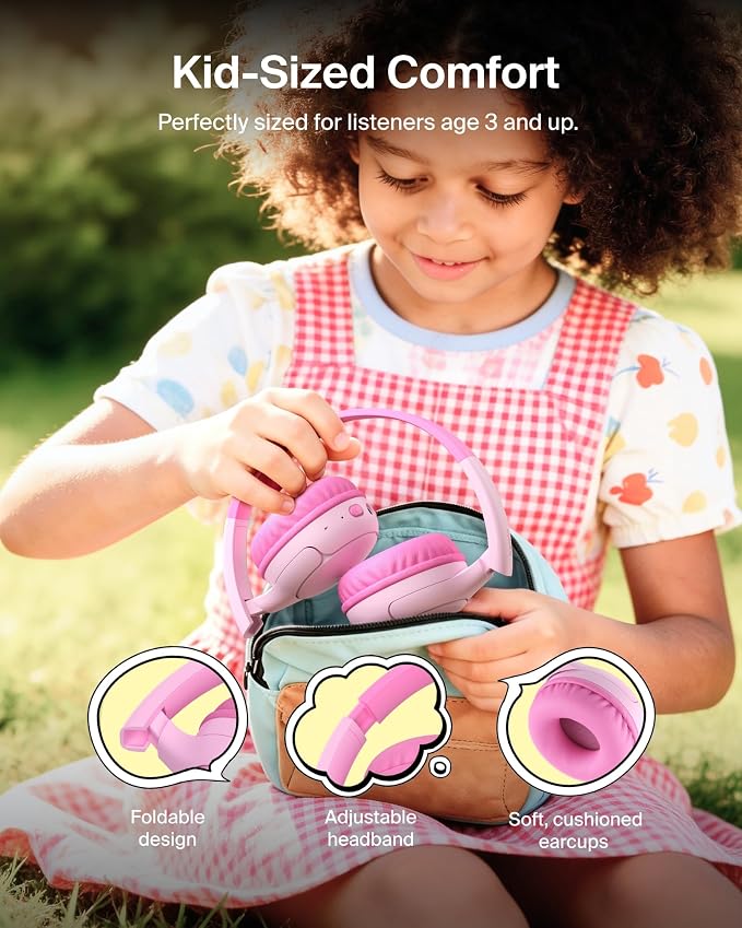 Belkin SoundForm Mini 2 Wireless Kids Bluetooth Headphones - On-Ear Earphones w/ 55H Battery Life, 85dB Safe Volume Limit, Built-in Microphone - Toddler Headphones for iPad, Tablet, School, Travel