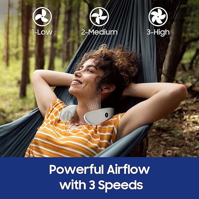 HomePlus Cooling Neck Fan, 2-in-1 Neck Air Conditioner Portable Rechargeable, Wearable Personal Fan, 4400mAh Large Battery, Ergonomic Design (Navy Blue)