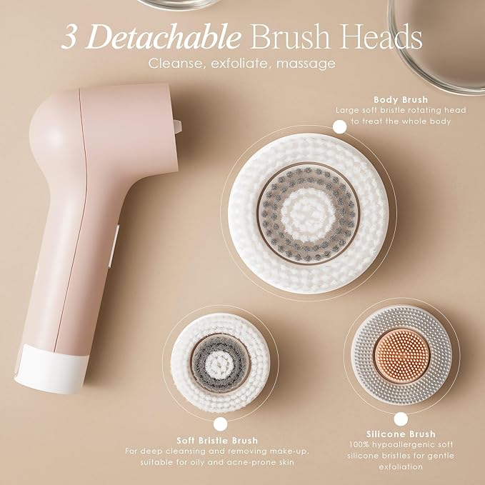 Gloa Face and Body Cleansing Brush by Project E Beauty | 3 Cleaning Brushes | Pore Cleaner | Scrub Brushes for Cleaning | Exfoliate for Face & Body | Brush Cleaner for Body | Waterproof Skin Care Kit