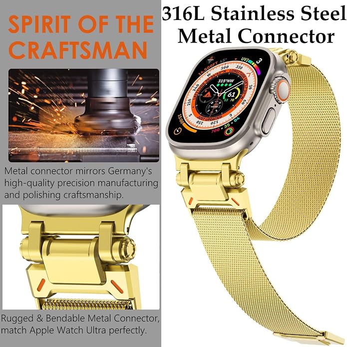 WINGLE Milanese Loop for Apple Watch Band Ultra 3/2/1 Band Ultra 49mm Series 11 10 46mm 45mm 44mm SE 3/2/1 Series 9 8 7 6 5 4 3 Men Women,Parachute-Style Buckle Stainless Steel Mesh Metal iWatch Bands