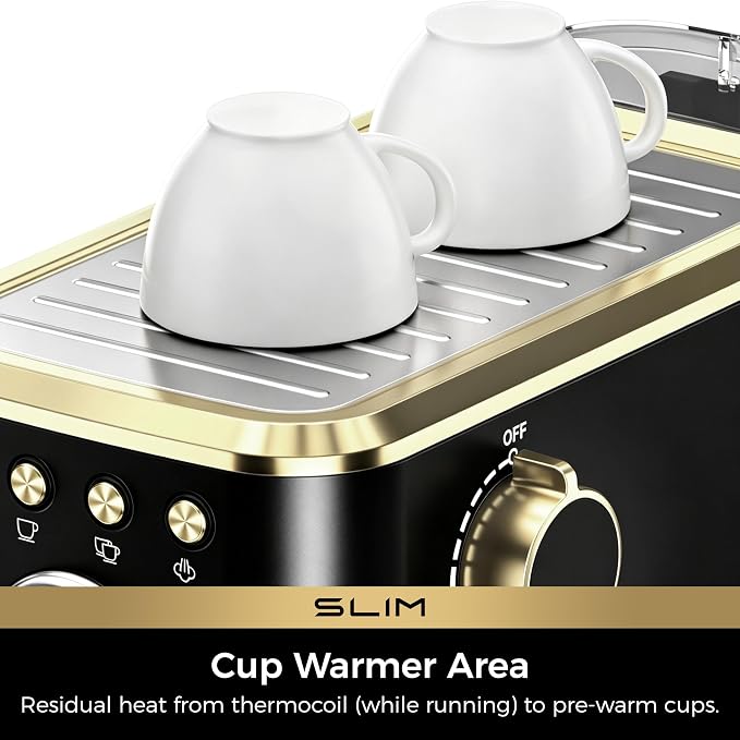 CHULUX Slim Espresso Machine with Milk Frother, 20 Bar Professional Italian Pump Espresso Coffee Machine for Home Cappuccino & Latte Maker, Stainless Steel, Black and Gold