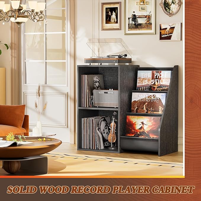 Record Player Stand,Turntable Stand with Vinyl Record Storage,Record Player Table with Vinyl Display Holder Shelf,Record Player Cabinet with 220 Albums Organizer,Media Console Cabinet for Stereo Audio