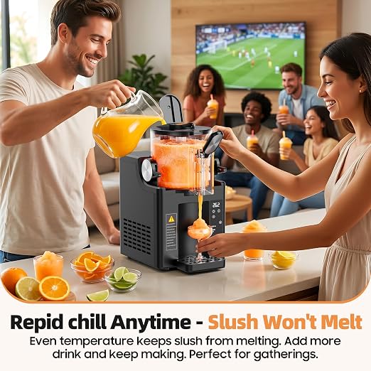 Slushie Machine for Home, 67 oz No Ice Needed Frozen Drink Machine & Soft Serve Ice Cream Maker, 6 Presets with Auto-Clean for Slushy, Margaritas & More. Black