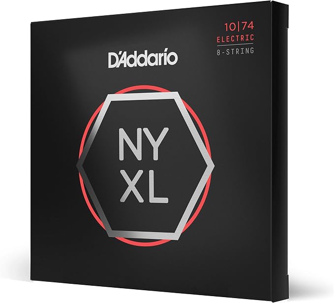 D'Addario Electric Guitar Strings, NYXL Nickel Plated, NYXL1074, Light Top/Heavy Bottom Gauge 10-74, 8-String Set, Pack of 1