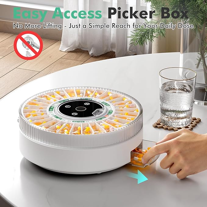 PillCalendar Bluetooth Automatic Pill Dispenser for Elderly with Alarm, Smart Pill Dispenser with 31-Slot, Fingerprint& Mechanical Dual Lock Medication Dispenser, Timed Dispenser Machine (Green)