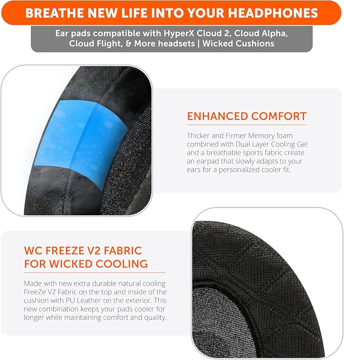 WC Freeze V2 Cloud - Angled Cooling Gel Earpads Compatible with HyperX Cloud Series by Wicked Cushions | Angled Pads for Extreme Comfort, New Freeze V2 Cooling Fabric, Extra Thick | Red Camo