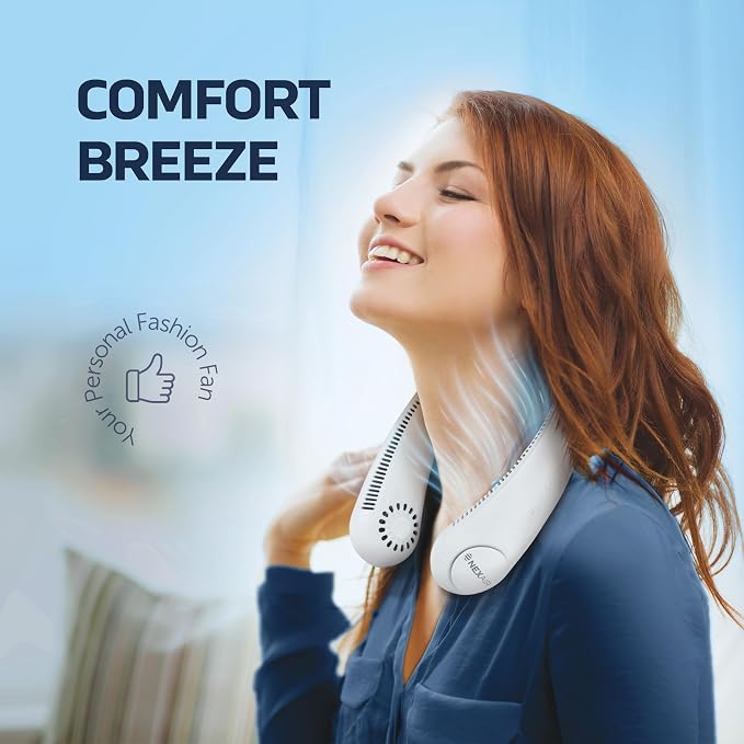 NEXAIR Portable Neck Fan Hands Free Cooling Lightweight Bladeless Neck Fan, 3 Speeds, 2400mAh Battery, 5H Runtime White