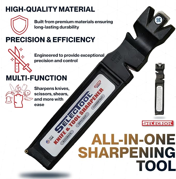 SELECTOOL Knife & Tool Sharpener, Father’s Day Gift for Dad, Manual Blade Sharpener for Kitchen Knives, Pocket Knives, Scissors, Axes & Outdoor Tools, Made in USA