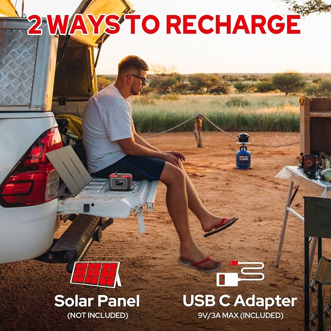 Portable Power Station 120W, Outdoor Power Bank Generator with AC Outlet, External Battery Power Pack with USB C Input for Camping Home Use VanLife Adventures