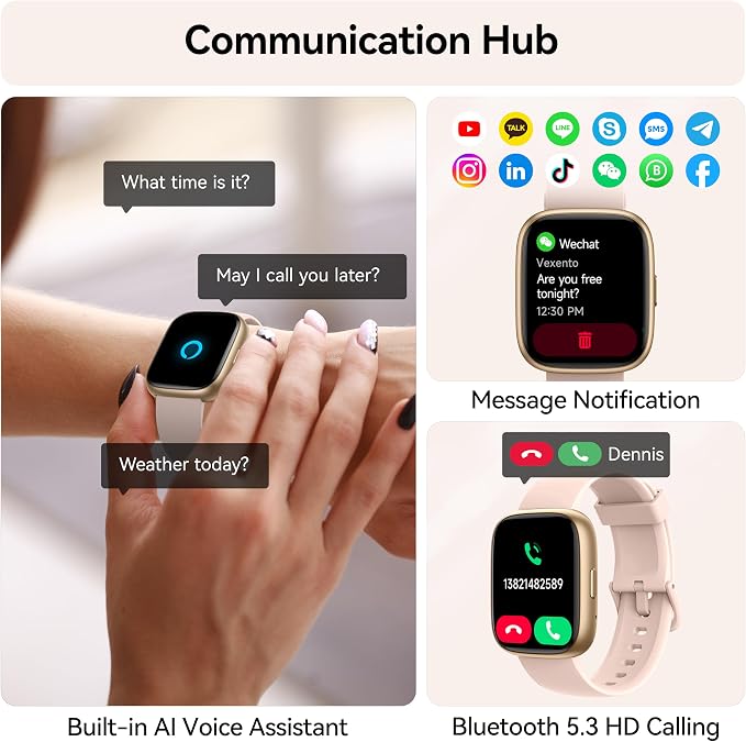 Smart Watch with Alexa Built-in, 1.83" HD Touchscreen Fitness Tracker with Bluetooth Calling, Fitness Watch with Heart Rate/Sleep Monitor/120+ Sports, IP68 Waterproof Smartwatch for Android iOS, Pink