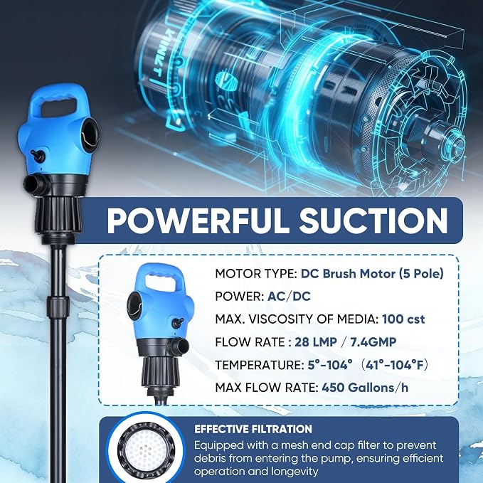 Electric Drum Barrel Pump, 110V-240V AC/ 12V DC Power, 55 Gallon Electric Transfer Pumps with 2-Inch Bung Adapter, 5 GPM Flow Rate, Suitable for DEF, Diesel, Water, Antifreeze