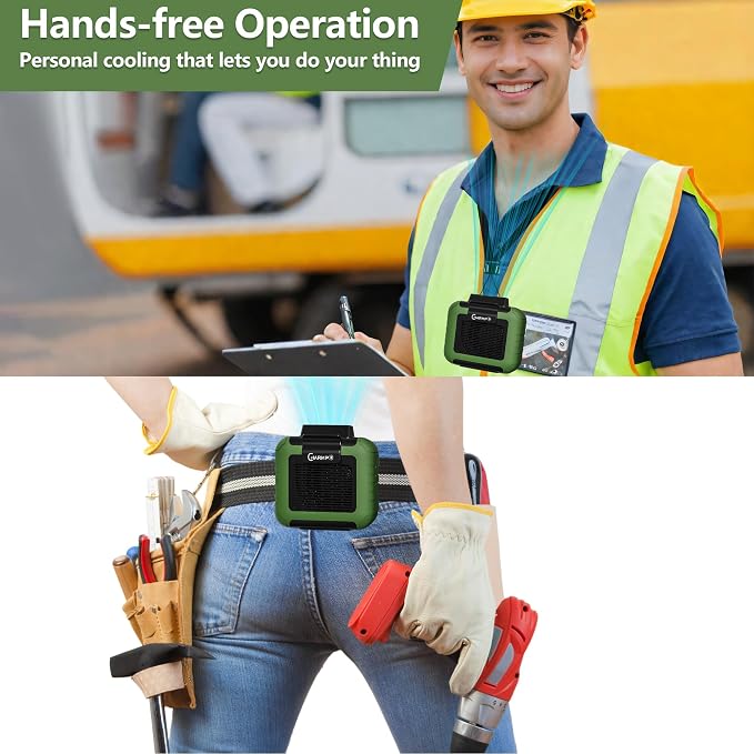 Portable Waist Fan - 6000mAh Battery, 3 Speeds, Strong Airflow, Up to 16 Hours Working Time, Portable Hands-Free Cooling Belt Clip Fan for Construction Workers, Couriers, and Campers