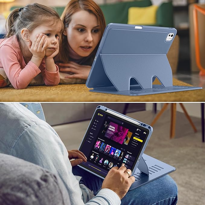 VIKESI Case for iPad iPad Pro 13-inch M5 or M4 Released in 2025 or 2024,Multiple Angles Magnetic Stand Cover,Shockproof Soft Back,Pencil Holder,and Auto Sleep/Wake,Mist Blue