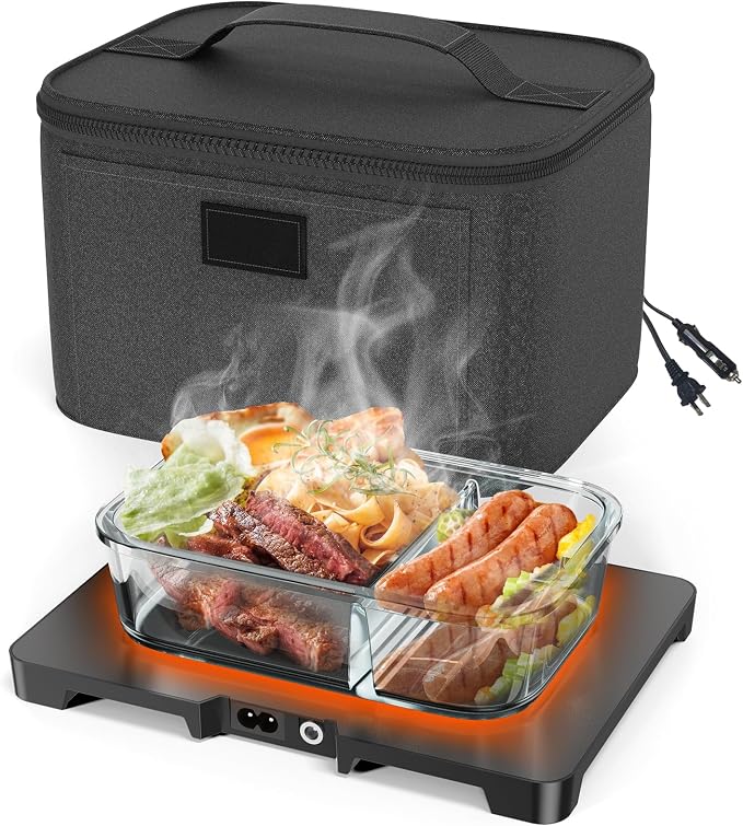 Electric Heated Lunch Box - Small Food Warmer For Men And Women, Mini Portable Travel Microwave, 12V/24V/110V 3-In-1 Self Heating Oven For Car, Truck, Office