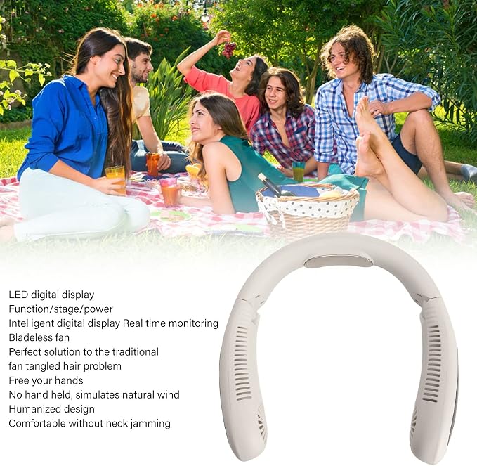 Chrees Bladeless Neck Fan Wearable Personal Fan Portable Neck with 360 Degree Cooling 3 Speeds LED Display USB Rechargeable for Outdoor Sports Travel Home Office