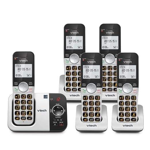 VTech Cordless Phone System with 5 Handsets — Big Buttons, Large Backlit Display, Answering Machine, DECT 6.0, Whole-Home Coverage, Intercom, Easy to Use | VG232-5