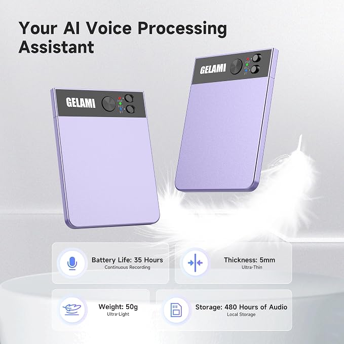 AI Smart Recorder with Simultaneous Interpretation & Real-timeTranscription,64GB AI Speech Processor Powered by ChatGPT with App Control for Business/Education/Interviews (Purple)