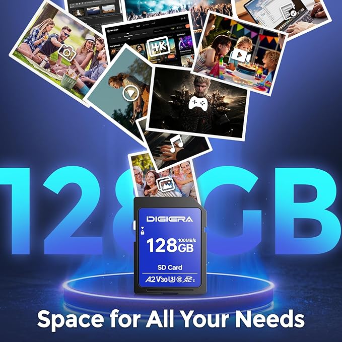 DIGIERA 128GB CS100 SDXC UHS-I Memory Card - up to 100MB/s, C10, U3, V30, 4K UHD, SD Card for Computers, Digital Cameras, Home Theatre Devices, Car Navigation Systems (2 Pack)
