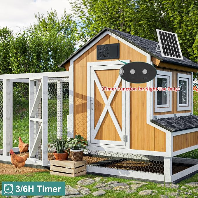 Solar Fan for Chicken Coop with 16.4Ft Cable,3/6H Timer, Waterproof Greenhouse Fans for Shed, Chicken Coop,Ventilation