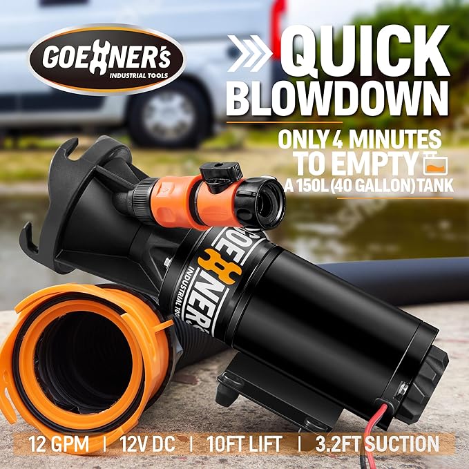 12V RV Portable Macerator Pump, RV Macerator Pump, RV Waste Pump, RV Sewage Pump, 12GPM Suction 3.2 feet Lift 10 feet, Suitable for RV Waste Processing