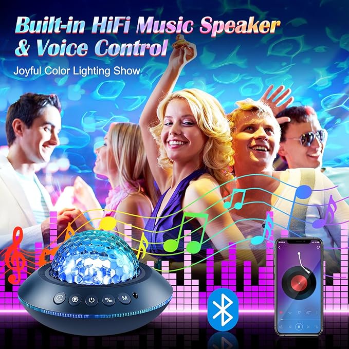 Galaxy Projector for Bedroom, White Noises & Bluetooth Night Light Projector,360° Full Coverage Ceiling Projector Galaxy Light Projector,Remote Timer Night Sky Projector Ocean Light Projector