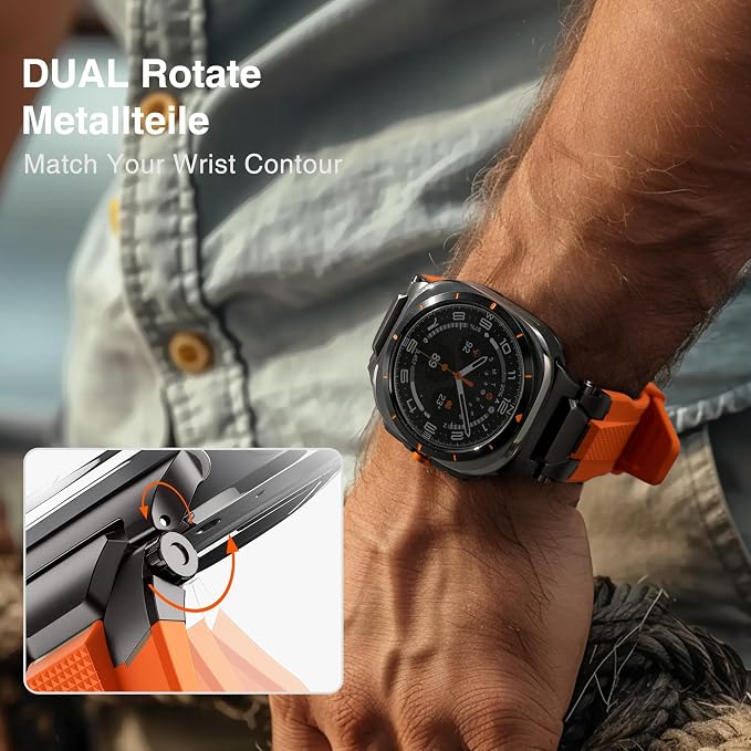 ULTIMAL Watch Band for Samsung Galaxy Watch Ultra 47mm (2025/2024) Compatible with Samsung Watch Strap Bands for Men Sport Bands for Watch Rugged Premium TPU & Metal (Orange+Black)