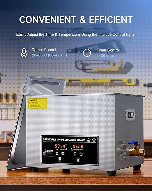 CREWORKS 360W 15L Stainless Steel Cleaning Machine, 4 gal Ultrasound Cleaner with Heater and Timer, Digital Sonic Cleaning Machine for Professional Jewelry Tool Watch Glasses Retainer Parts Cleaning