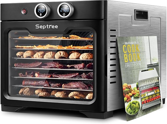 Household Food Dehydrators Machine with 8 Stainless Steel Trays Hold 10 lb Meats 24 H Digital Timer 194 °F Temperature Control Commercial Dryer for Jerky Meat Herb Fruit Vegetables Beef Black Knight