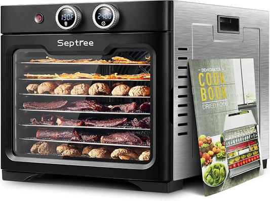 Household Food Dehydrators Machine with 8 Stainless Steel Trays Hold 10 lb Meats 24 H Digital Timer 194 °F Temperature Control Commercial Dryer for Jerky Meat Herb Fruit Vegetables Beef Black Knight