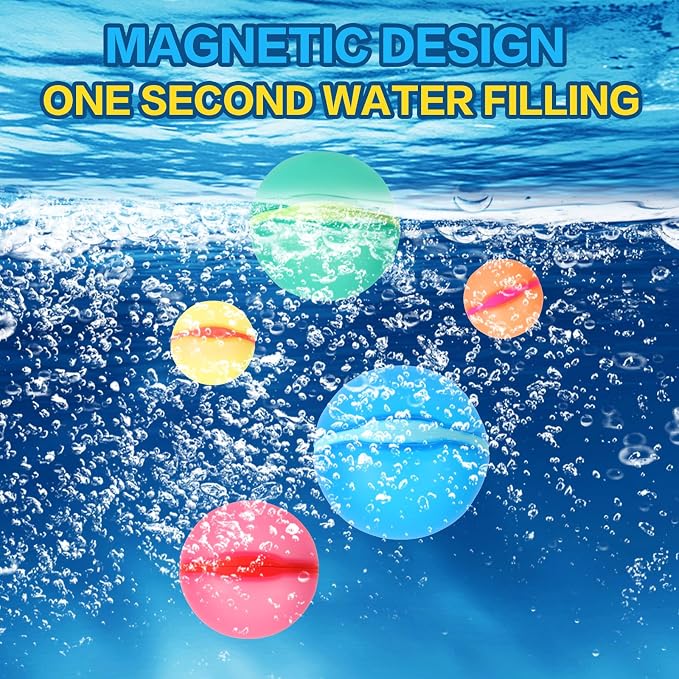 Reusable Water Balloons, 24 Pack Magnetic Refillable Water Balloons Quick Fill, Summer Fun for Kids Outdoor Pool Water Toys, Reusable Summer Outdoor Toys (24pcs)