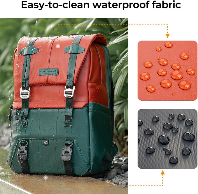 K&F CONCEPT 20L Camera Case for Photographers Large Capacity PU Leather Camera Bags with Raincover, 15.6 Inch Laptop Compartment for Camera Drone Bags