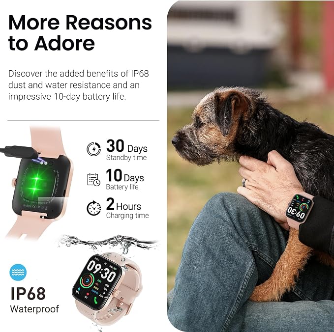 TOZO AMOLED S4 AcuFit One Smart Watch 1.78" Ultra-Clear Screen for Men Women, Call/Answer Fitness Tracker, Sleep Monitor IP68 Waterproof for iOS 11.0+ Android 9.0+ Rose Gold