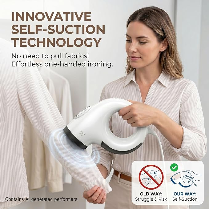 Vacuum Steamer,2-in-1 Handheld Garment Steamer,3500Pa Suction for Fabric Grip, 30s Fast Heat Up Portable Travel Steamer with 150ml Tank,Whit