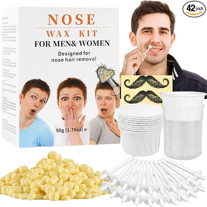 Nose Wax Kit from CoFashion - 50g Wax for Hair Removal, 20 Applicators (Up to 20 Uses), 10 Paper Cups for Nose and Ear Waxing