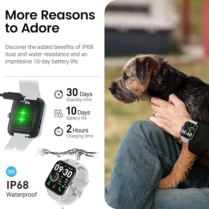 TOZO AMOLED S4 AcuFit One Smart Watch 1.78" Ultra-Clear Screen for Men Women, Call/Answer Fitness Tracker, Sleep Monitor IP68 Waterproof for iOS 11.0+ Android 9.0+ Silver