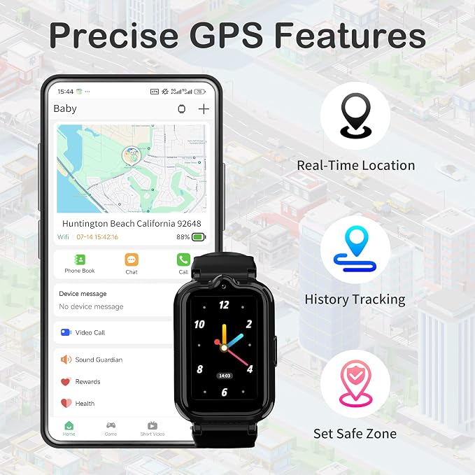 4G Kids Watch with GPS Tracker Smart Watch for Boys HD Touch Screen Video & Voice Chat Calling Pedometer SOS Alarm Calculator Camera Waterproof Digital Watch Age 5-12