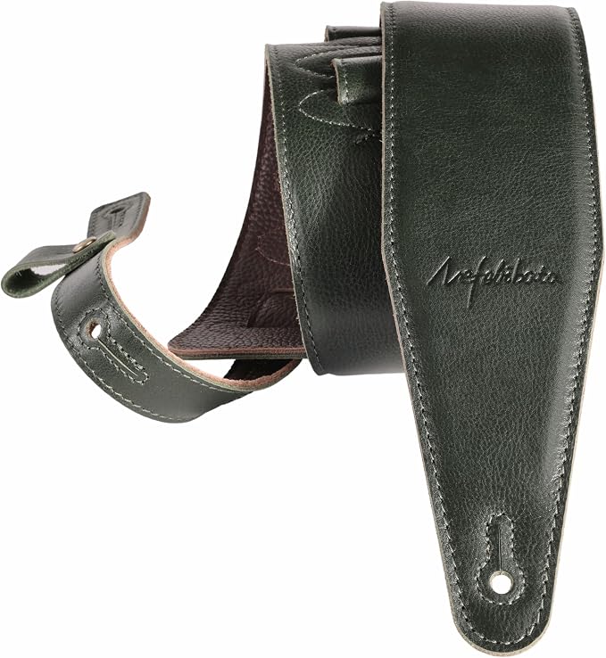 Nefelibata 3" Wide Guitar Strap, Full Grain Italian Leather Adjustable Guitar Straps with Foam Padding for Bass, Electric, and Acoustic Guitars