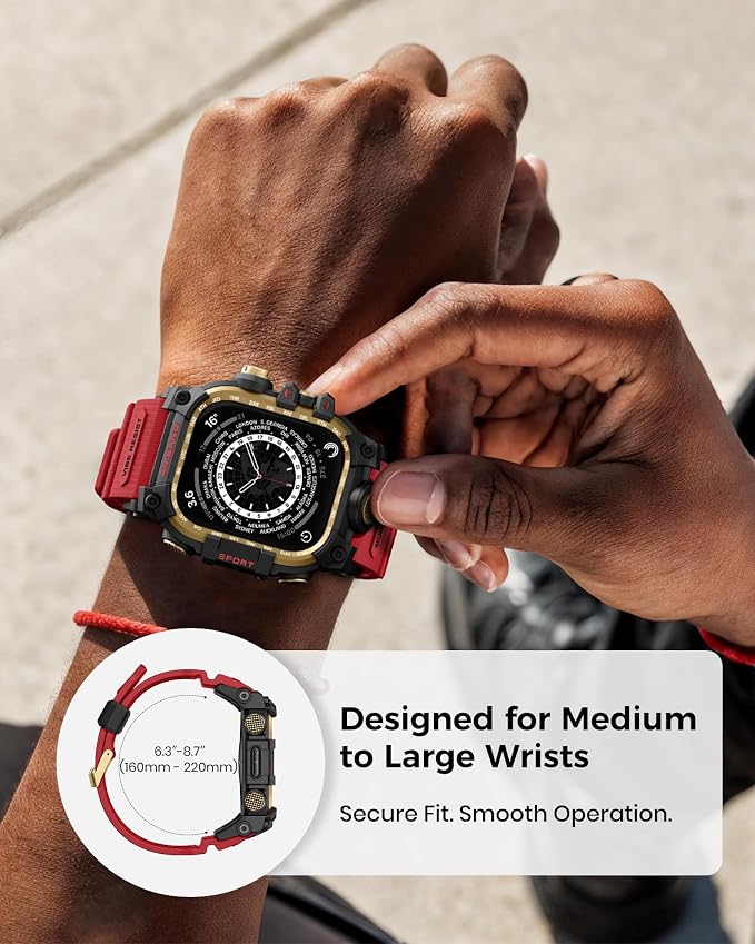 amBand M3 Rugged Case with Band Designed for Apple Watch Series 9/8/7 45mm, Military Bumper Heavy Duty Protector Protective Cover Shockproof Tactical Sport Accessories for iWatch Men, Red