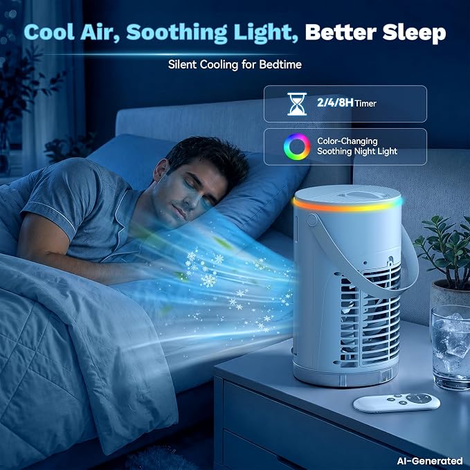 Portable Air Conditioners Fan, 1200ML Personal Evaporative Air Cooler with Water Tank, Ice Cooling Fan, Mini Desk Swamp Cooler for Bedroom, Office, Dorm, Home
