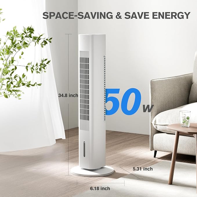 Windowless Portable Air Conditioners, 35’’ Cooling Tower Fan w/Remote, 7H Smart Timer & 70° Swing, 1.2L Water Tank With 3 Ice Packs, Ductless Air Cooler For Home Bedroom Office