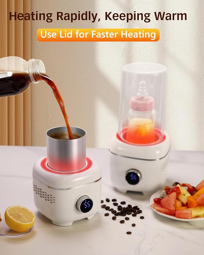 Coffee Warmer with Mood Light,Tea Warmer with Thermal Cover, 2-in-1 Coffee Mug Warmer for Desk(Cooling&Heating),Electric Coffee Mug Warmer for Coffee Tea Juice Yogurt -White