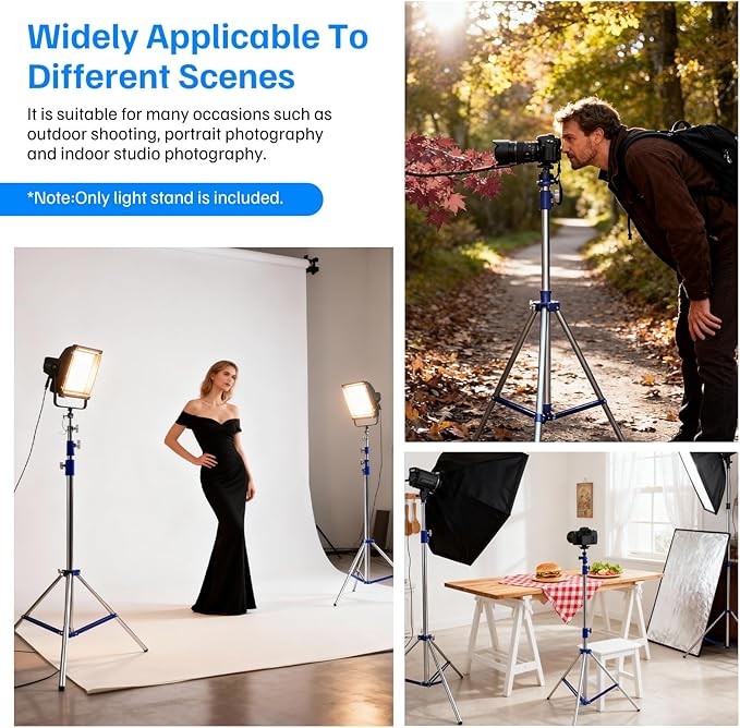 Light Stand Photography, 10.5ft/320cm Heavy Duty Studio Light Stand with 1/4" and 3/8" Screw, Adjustable Lighting Stand for Softbox, Ring Light, LED Panel, Professional Light Stand Tripod