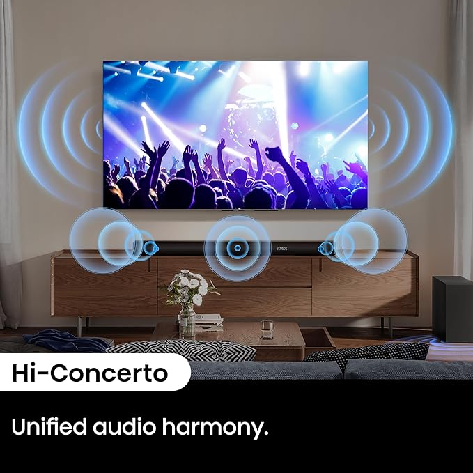 Hisense AX3100Q 3.1Ch Sound Bar with Wireless Subwoofer, Dolby Atmos, DTS:X, Bluetooth 5.3, Roku TV Ready, HDMI/AUX/ARC/Optical/USB, EzPlay, 7 EQ Modes