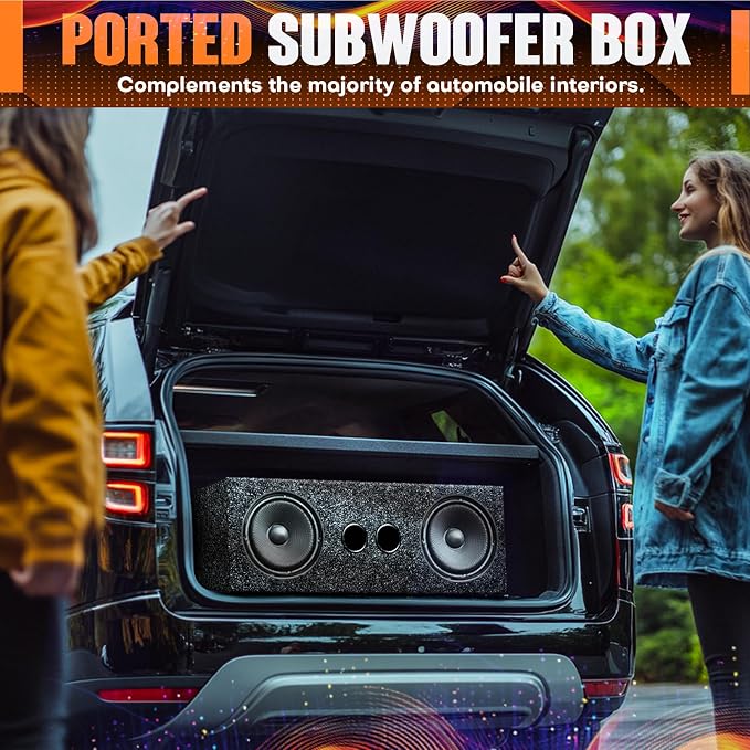 Dual 6.5 Inch Car Audio Subwoofer Enclosure Box, Dual Sealed Carpet Covered Car Audio Vehicle Subwoofer Enclosure with 2 Slot Port Vent, Woofer Box for Improves Audio Quality