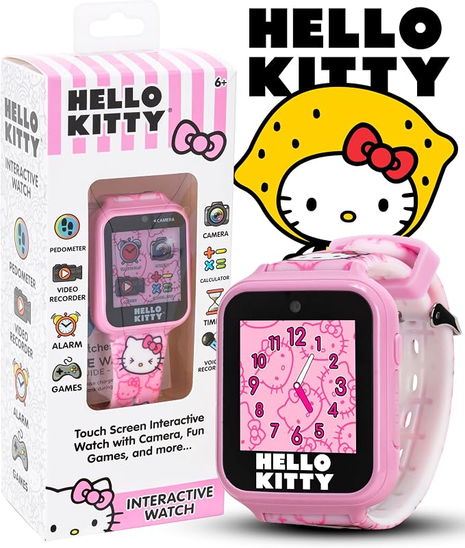 Hello Kitty Kids Smartwatch - Interactive Touchscreen with 10 Watch Faces, Camera, Games, Alarm, Step Tracker & More - Fun Gift for Girls with Pink Silicone Strap - Fits Wrists 5.5'' to 8.0"