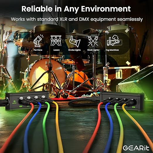 GEARit XLR Over Ethernet Adapter, 4 Channel XLR Over Cat5/Cat6 Snake Extender Box, Ethercon-Compatible RJ45 to XLR Adapter for 3-Pin DMX and Analog Audio, Supports 48V Phantom Power(1 Pair)