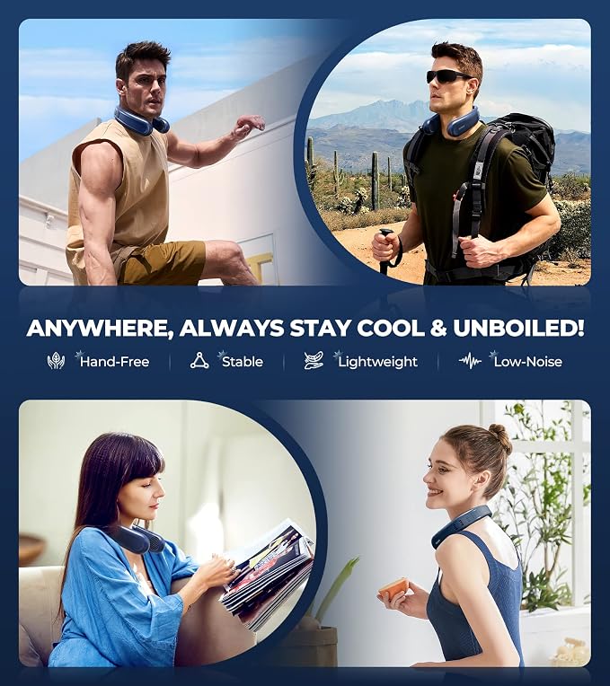1S Cool Down 30°F Neck Fan with Double Semiconductor Coolers, 360° Surrounded Personal Fans Air Conditioner that Blow Cold Air, 8H lasting Portable Fan with 3 Speed, Gifts for Men Women Outdoor Travel