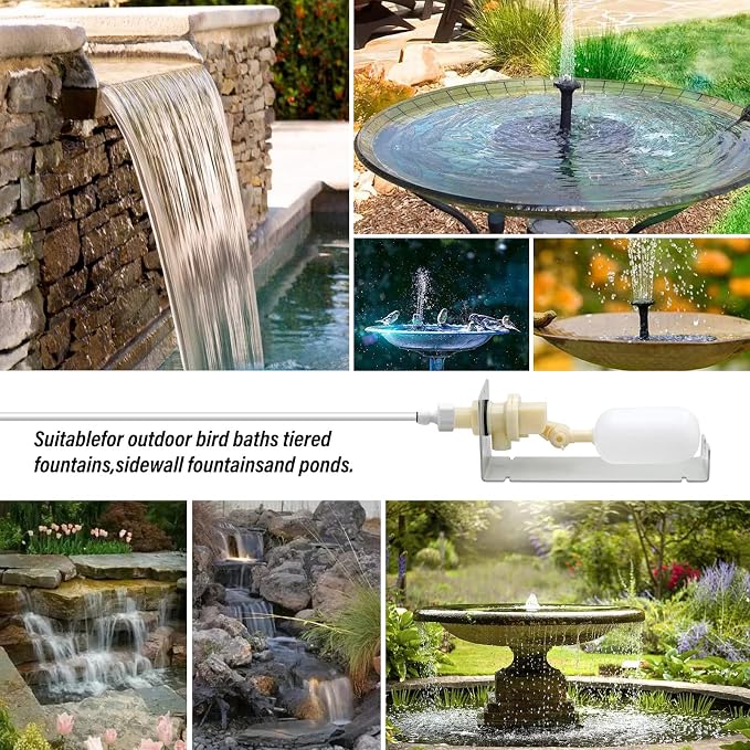 Water Fountain Auto Fill System AutoFill Water Level Kit, 1/4 Inch Tube with Adjustable Arm for Outdoor Fountain Pond Aquariums Aquaculture