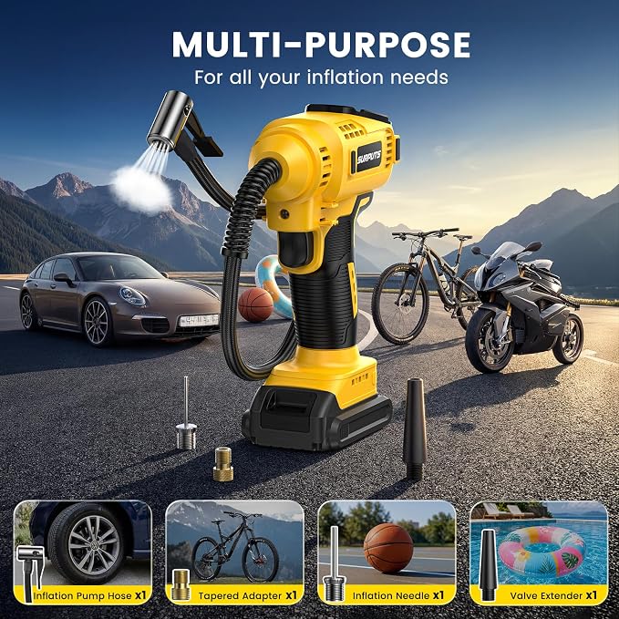 Tire Inflator Air Compressor Compatible with Dewalt 20V Battery, 150PSI Cordless Portable Air Pump with Digital Pressure & Auto Shut-Off, LED Light for Car Motorcycles Bike Ball (Tool Only)